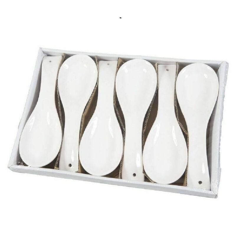 foto del prodotto trade shop traesio - set 6 pezzi poggiamestolo poggia mestolo in ceramica bianca cucina -