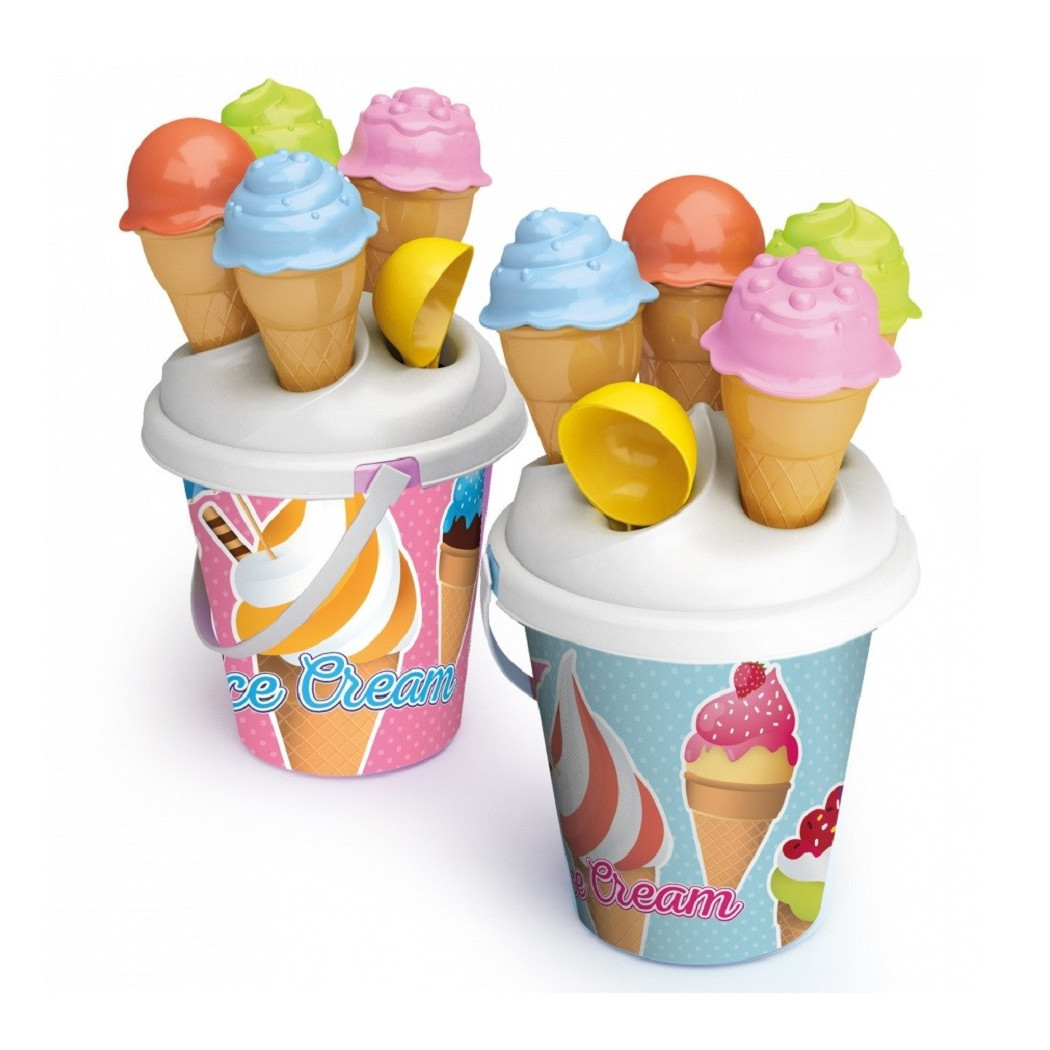 foto del prodotto trade shop traesio set 6 pezzi secchiello con paletta stampi per coni gelato spiaggia 16 cm 724007 