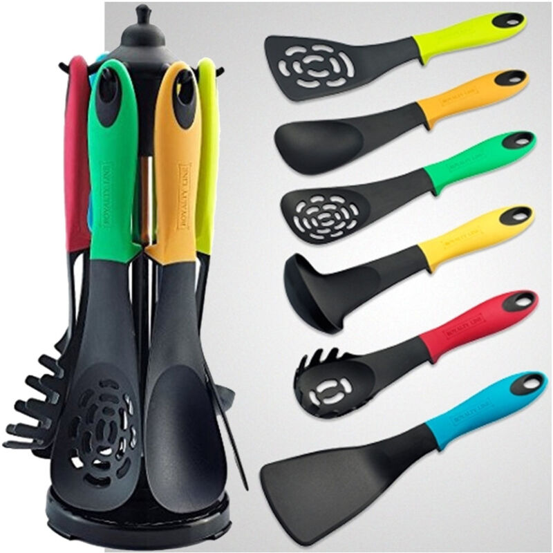 foto del prodotto trade shop traesio set 6 pezzi utensili mestoli cucina schiumarola spatola spaghetti royalty line 