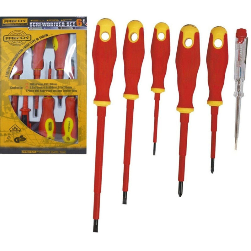 foto del prodotto trade shop traesio set 6 pz cacciaviti giraviti isolati con manico in gomma grip con cercafase 