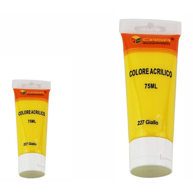 foto del prodotto trade shop traesio set 6 pz pittura acrilica vernice confezione colore 227 giallo tubo 75 ml 07504 