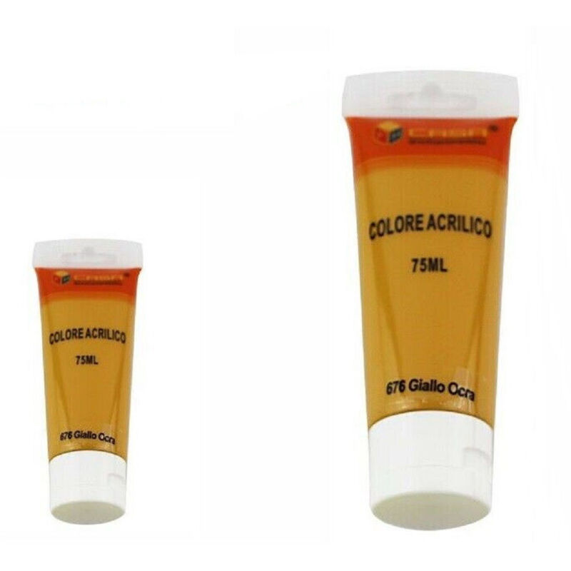 foto del prodotto trade shop traesio set 6 pz pittura acrilica vernice confezione colore giallo ocra tubo 75 ml 07506 
