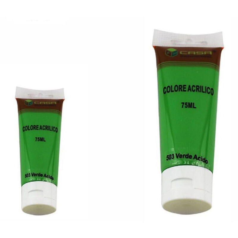 foto del prodotto trade shop traesio set 6 pz pittura acrilica vernice confezione colore verde acido tubo 75ml 07503 