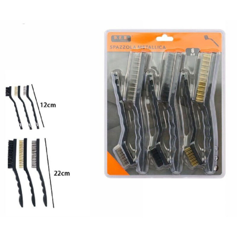 foto del prodotto trade shop traesio set 6 pz spazzola metalliche per ferro metallo 3 lunghe 22cm 3 corte 12cm 07057 