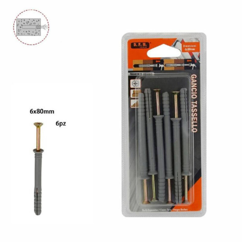 foto del prodotto trade shop traesio set 6 pz tasselli fisher viti vite chiodi gancio tassello misura 6 x 80 mm 69051 