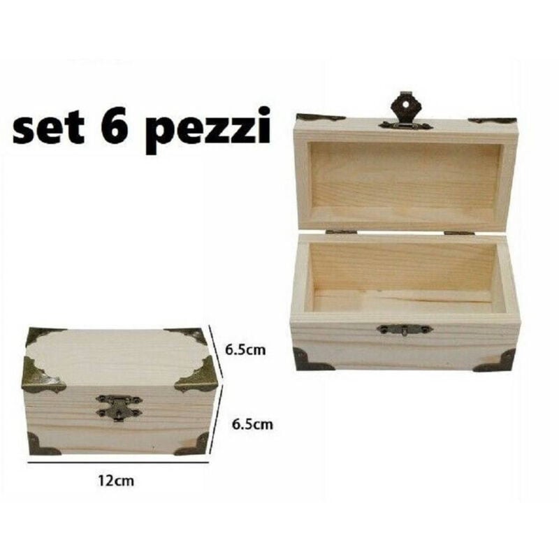 foto del prodotto trade shop traesio - set 6 scatole box astuccio in legno decoupage portagioie cofanetto 53373a -