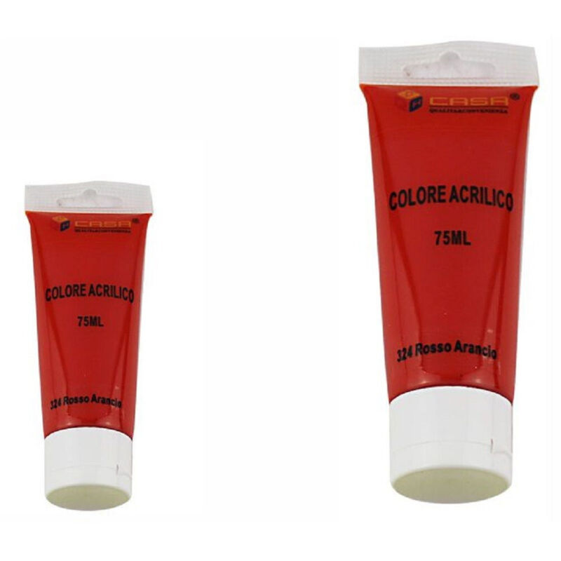 foto del prodotto trade shop traesio set 6pz pittura acrilica vernice confezione colore rosso arancio tubo 75ml 07496 