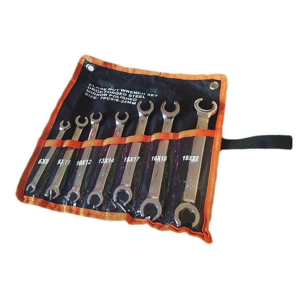 foto del prodotto trade shop traesio set 7 chiavi aperte raccordi dadi svasati 6x8 9x11 10x12 13x14 15x17 16x18 19x22mm 