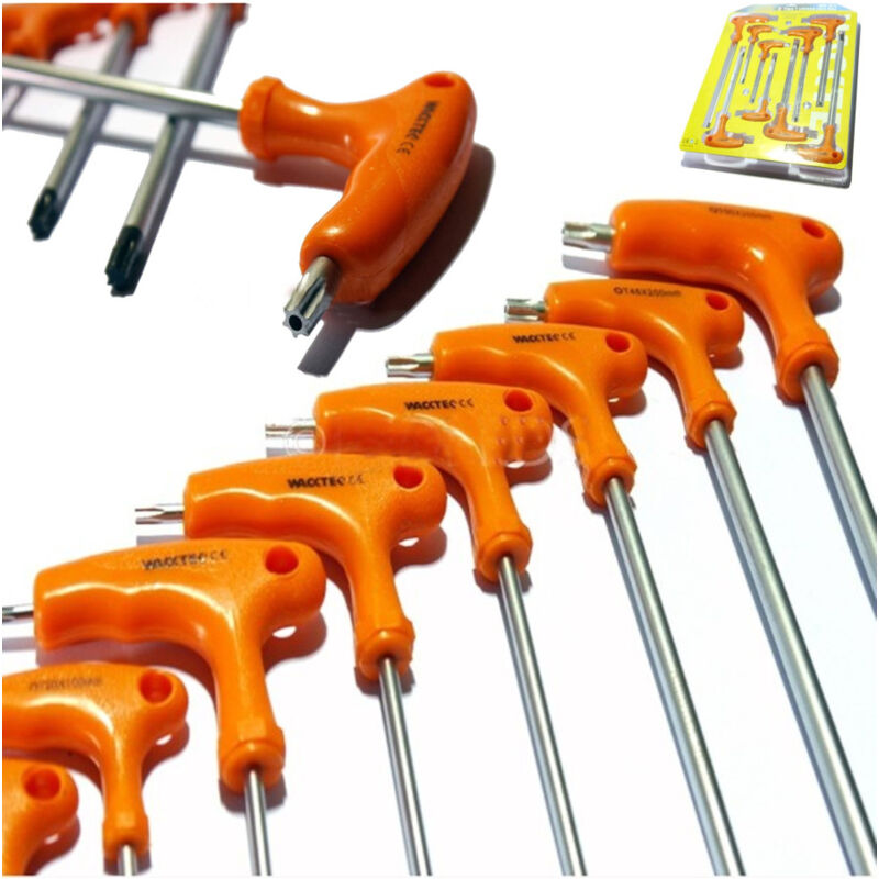 foto del prodotto trade shop traesio set 7 chiavi chiavini torx a t professionali manico modello a t fai da te 