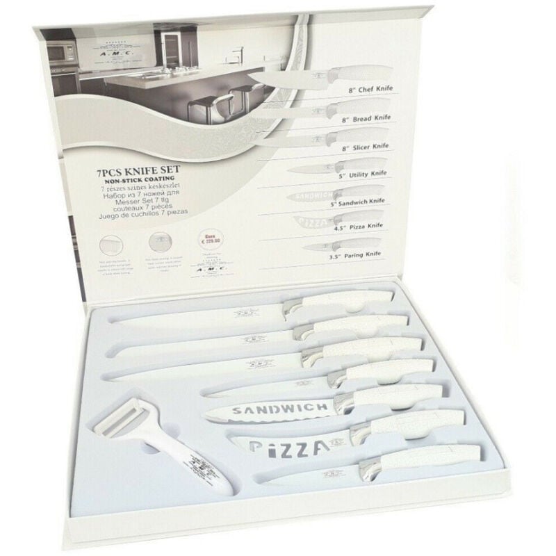 foto del prodotto trade shop traesio set 7 coltelli da cucina in acciaio manico antiscivolo piu pelapatate white 