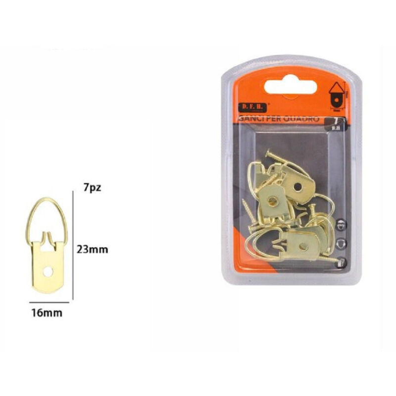 foto del prodotto trade shop traesio set 7 pz ganci gancetti dorati per quadri cornici appendere parete 16x23mm 07998 