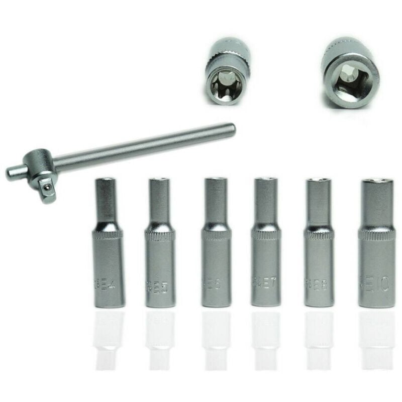 foto del prodotto trade shop traesio set 7pz 6 chiavi bussola torx 1 4 scanalati striscia clip millerighe chiavino 