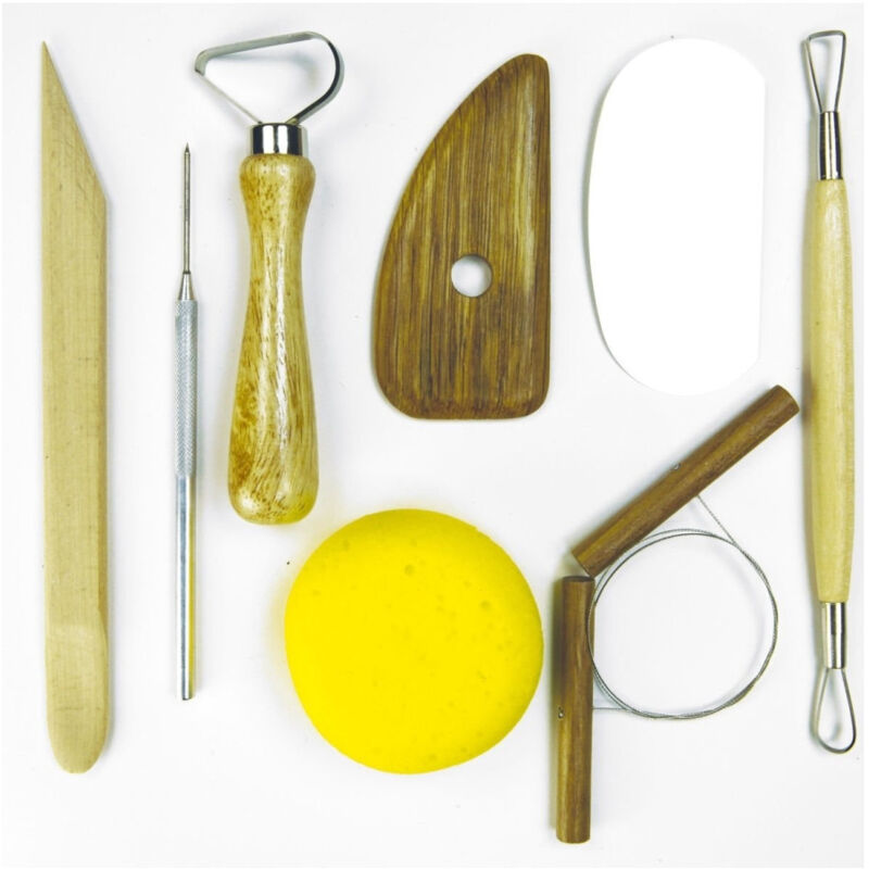 foto del prodotto trade shop traesio set 8 pezzi attrezzi intaglio cutter raschietto spugna filo ago scultura arte 