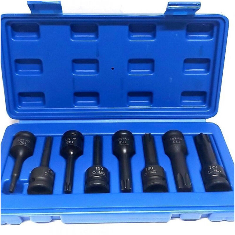 foto del prodotto trade shop traesio set 8 pezzi chiavi bussole torx attacco 1 2 t30 t80 a impatto lunghe 78 mm 