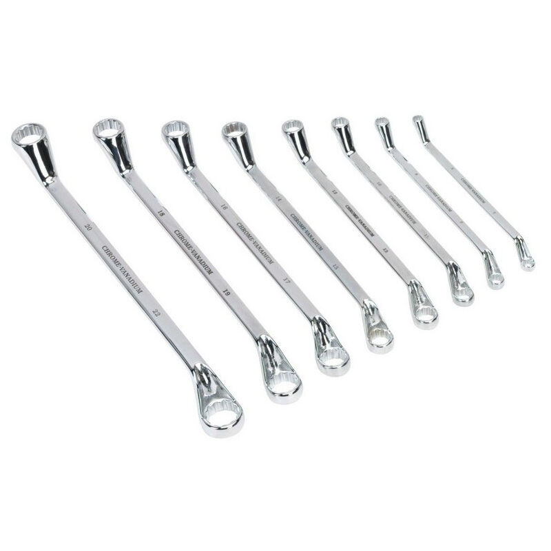 foto del prodotto trade shop traesio set 8 pezzi chiavi chiave anello anelli ring spanner 6 a 20 mm 7 a 22 mm fisse acciaio 