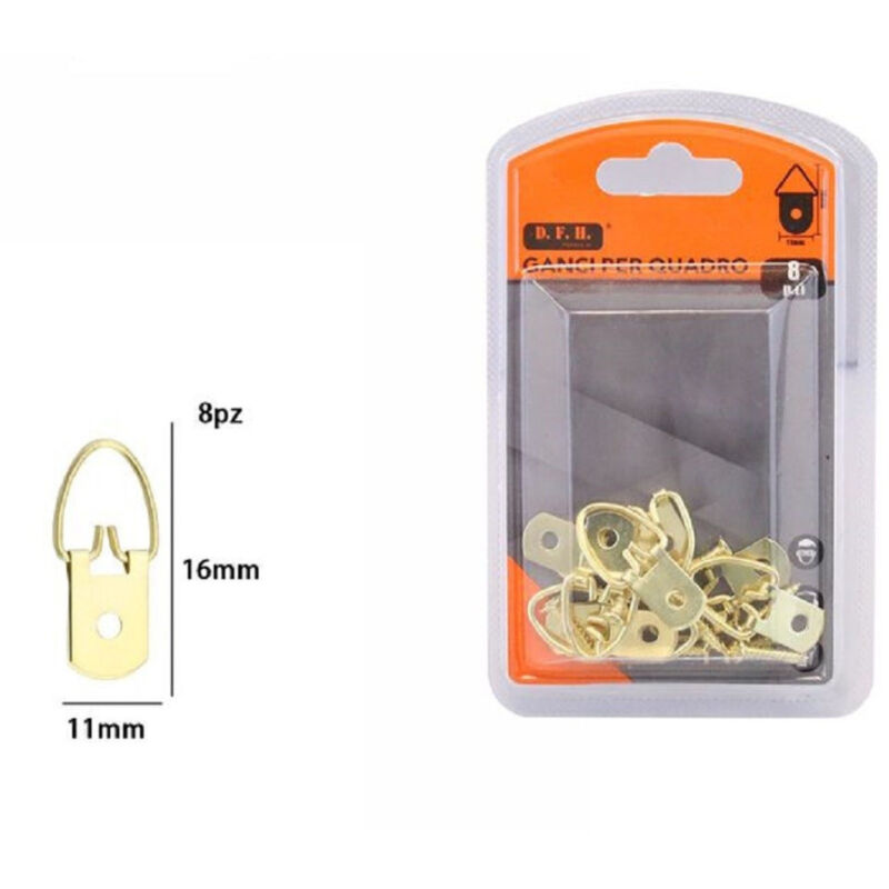 foto del prodotto trade shop traesio set 8 pz ganci gancetti dorati per quadri cornici appendere parete 11x16mm 07997 