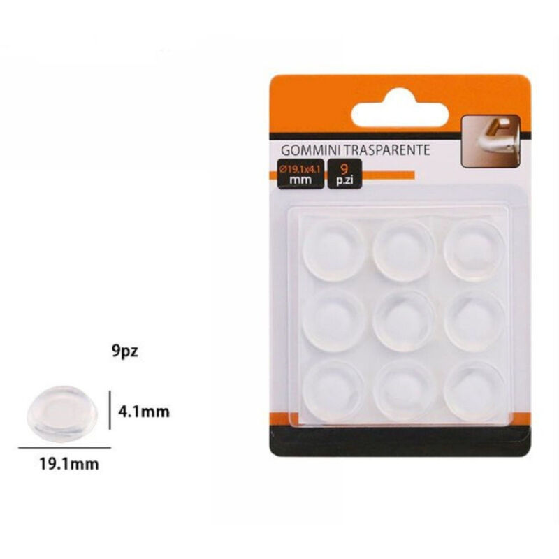 foto del prodotto trade shop traesio set 9 pezzi gommini adesivi protezione pavimenti trasparenti rotondi 19.1x4.1mm 