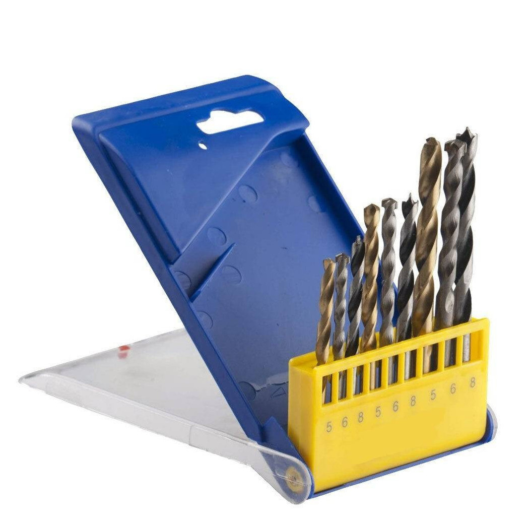 foto del prodotto trade shop traesio set 9 pezzi punte combinate per trapano 5 6 8 mm pietra legno cemento 