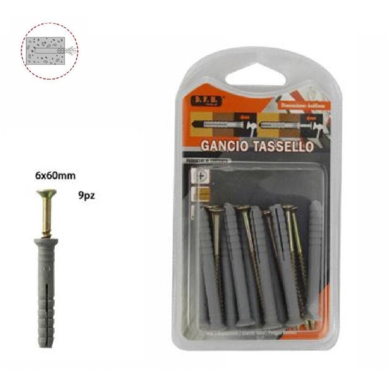 foto del prodotto trade shop traesio set 9 pezzi tasselli fisher viti vite chiodi gancio tassello misura 6x60mm 69049 