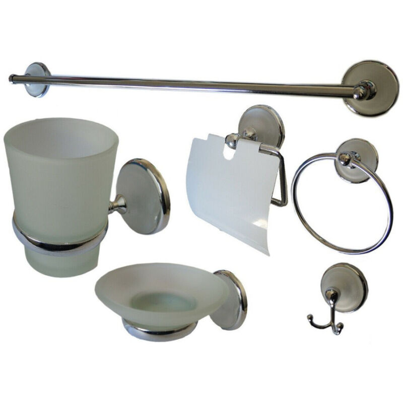 foto del prodotto trade shop traesio set accessori bagno cromati 6 pz arredo design bagno kit porta rotolo set bagno 
