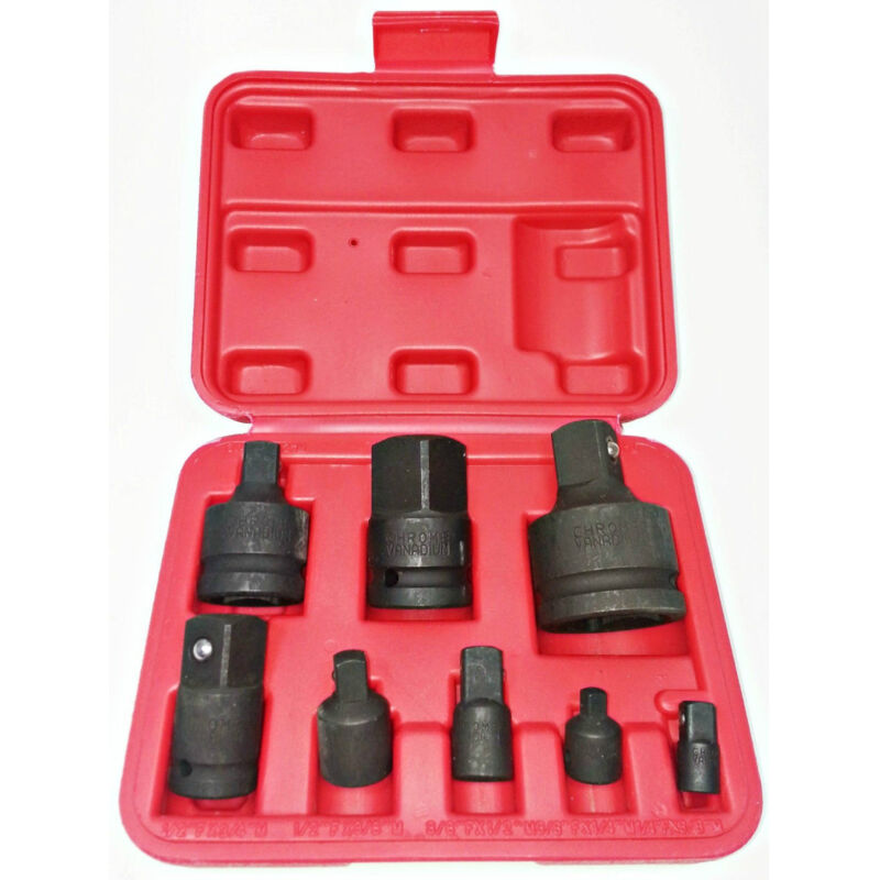foto del prodotto trade shop traesio set adattatori riduttori 8 pz a impatto per bussole per utensili aria chrome v 