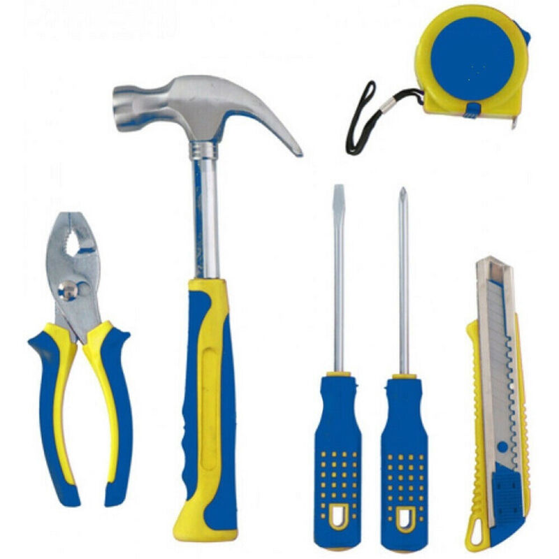foto del prodotto trade shop traesio set attrezzi da lavoro 6pz kit utensili fai da te con martello pinze cacciavite 