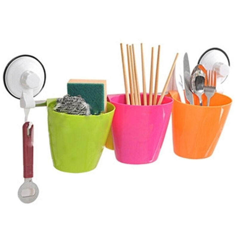 foto del prodotto trade shop traesio set barra in acciaio con ventose 3 vaschetta porta oggetti per bagno cucina 