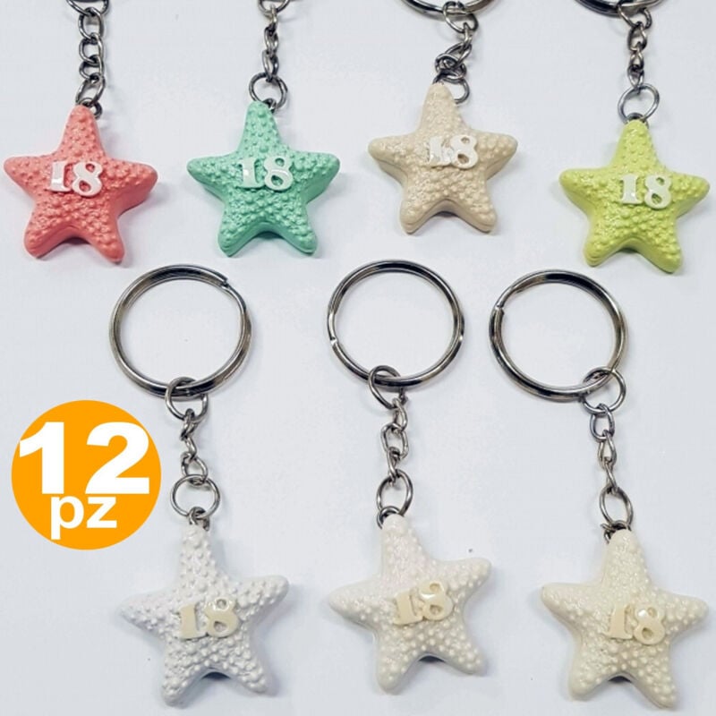 foto del prodotto trade shop traesio - set bomboniera bomboniere stella marina 18 anni compleanno ceramica porta chiavi -