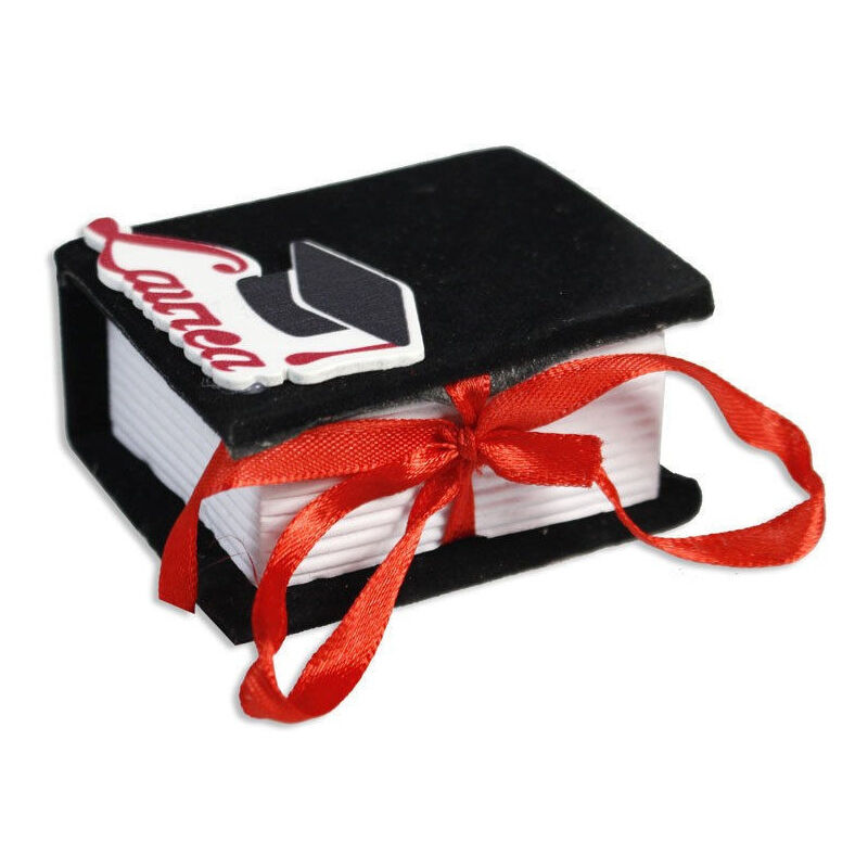 foto del prodotto trade shop traesio set bomboniera festa di laurea porta confetti con vassoio a libro nero velluto 