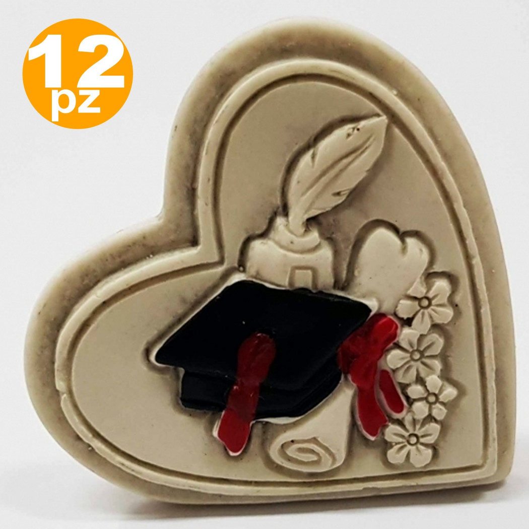 foto del prodotto trade shop traesio set bomboniere a cuore per festa di laurea cappello piuma soprammobile appoggio 