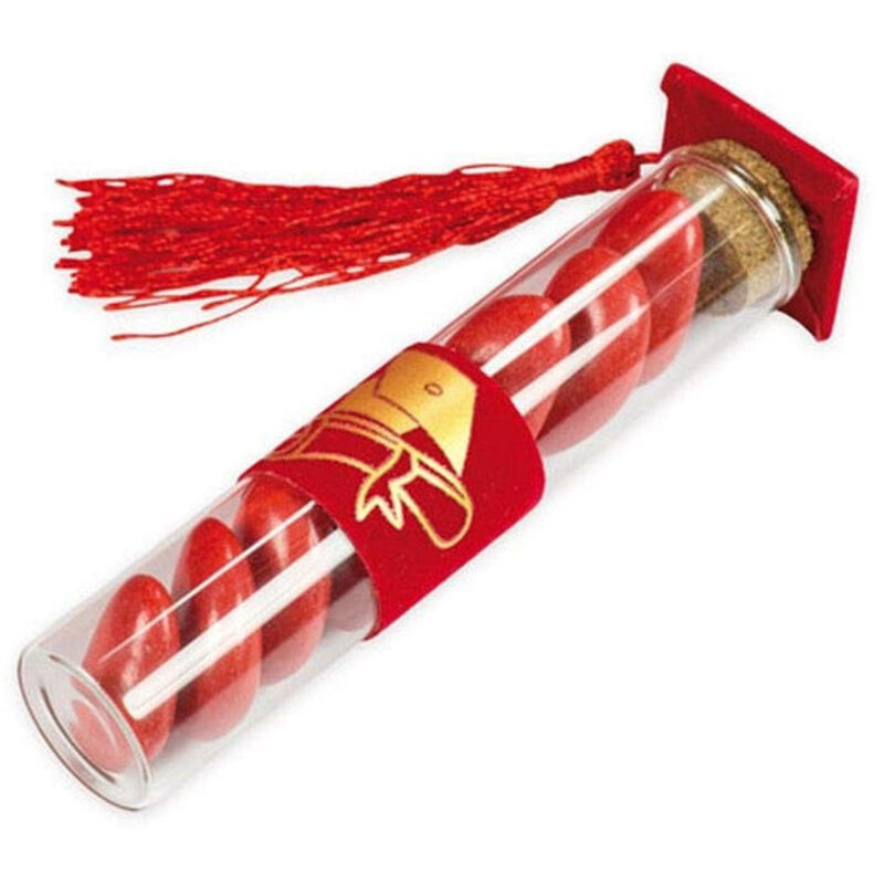 foto del prodotto trade shop traesio set bomboniere ampolla laurea in vetro tappo sughero con cappello portaconfetti 