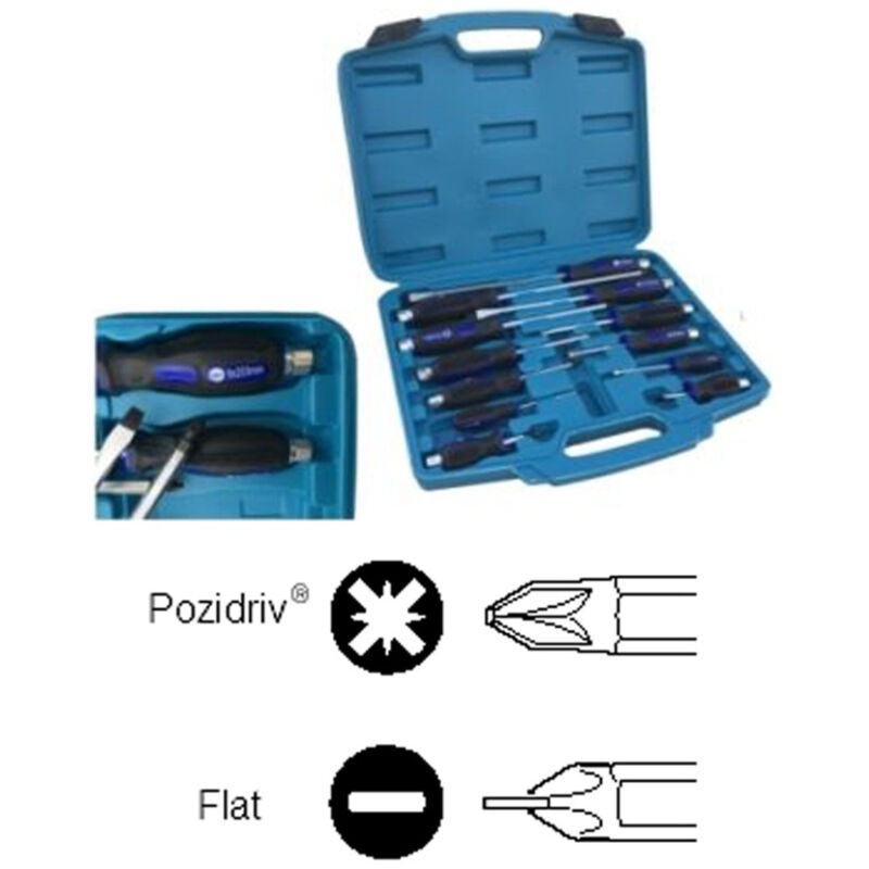foto del prodotto trade shop traesio set cacciaviti 12 pezzi calamitati a taglio e pozidriv con testa esagonale 