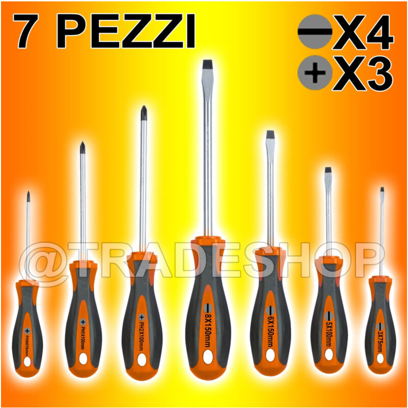 foto del prodotto trade shop traesio set cacciaviti giraviti kit 7 pezzi 3 a stella e 4 a taglio professionali 