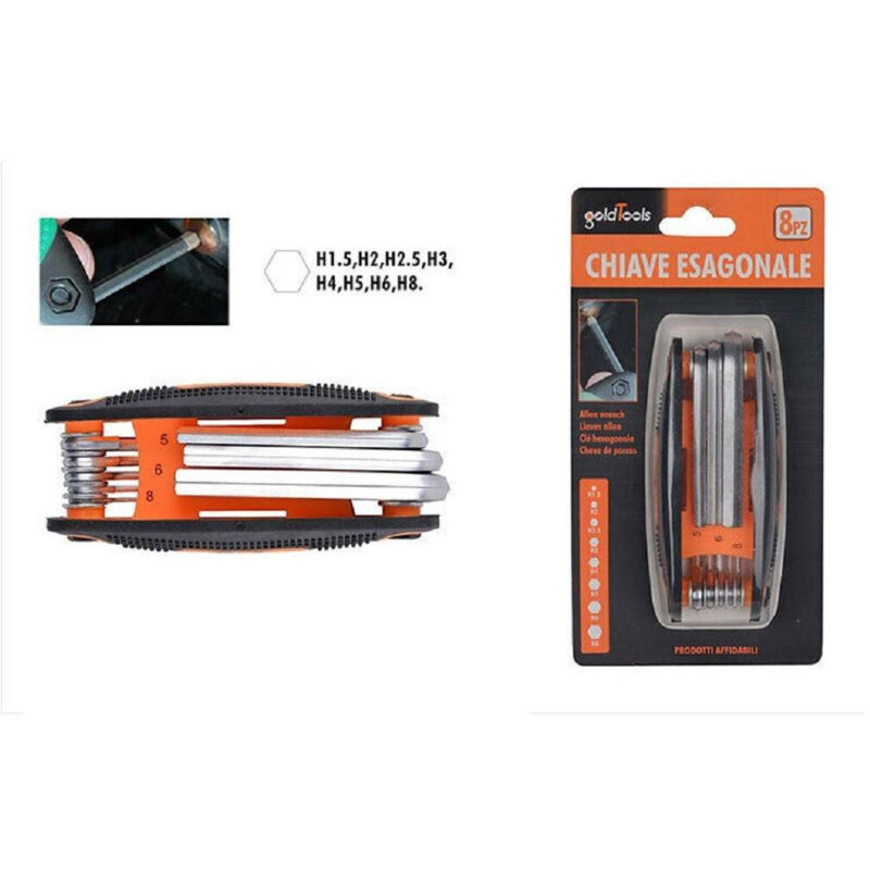 foto del prodotto trade shop traesio - set chiave esagonale 8 chiavi fai da te ferramenta lavoro chiavini pieghevoli -