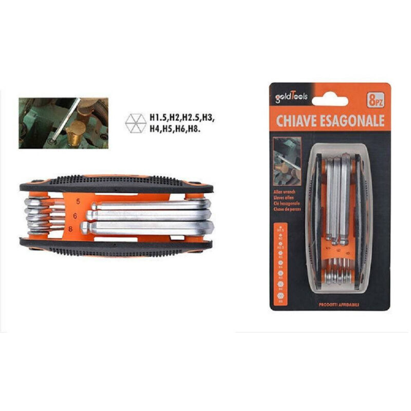 foto del prodotto trade shop traesio set chiave esagonale ball end 8 chiavi fai da te ferramenta chiavini pieghevoli 