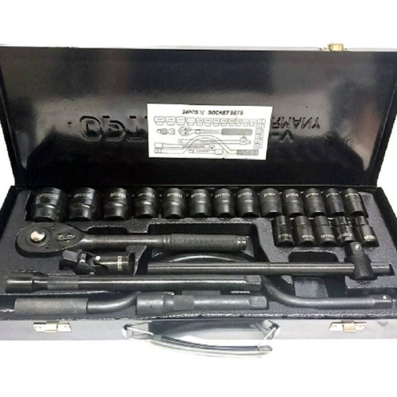 foto del prodotto trade shop traesio set chiavi a bussola 24 pezzi con cricchetto reversibile 1 2 prolunghe valigia 