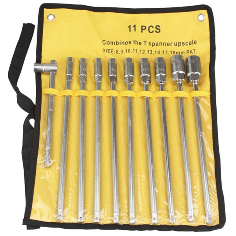 foto del prodotto trade shop traesio set chiavi a bussola a t con impugnatura extra lunga 8 9 10 11 12 13 14 17 19 mm 