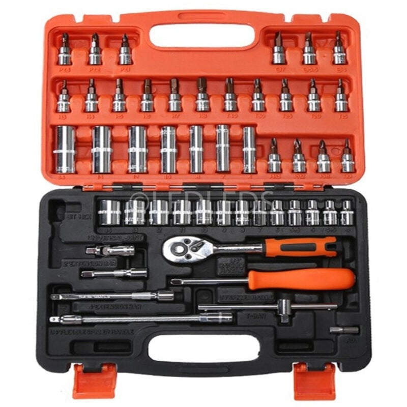 foto del prodotto trade shop traesio set chiavi a bussola con cricchetto 53 pezzi chrome vanadium in valigetta 
