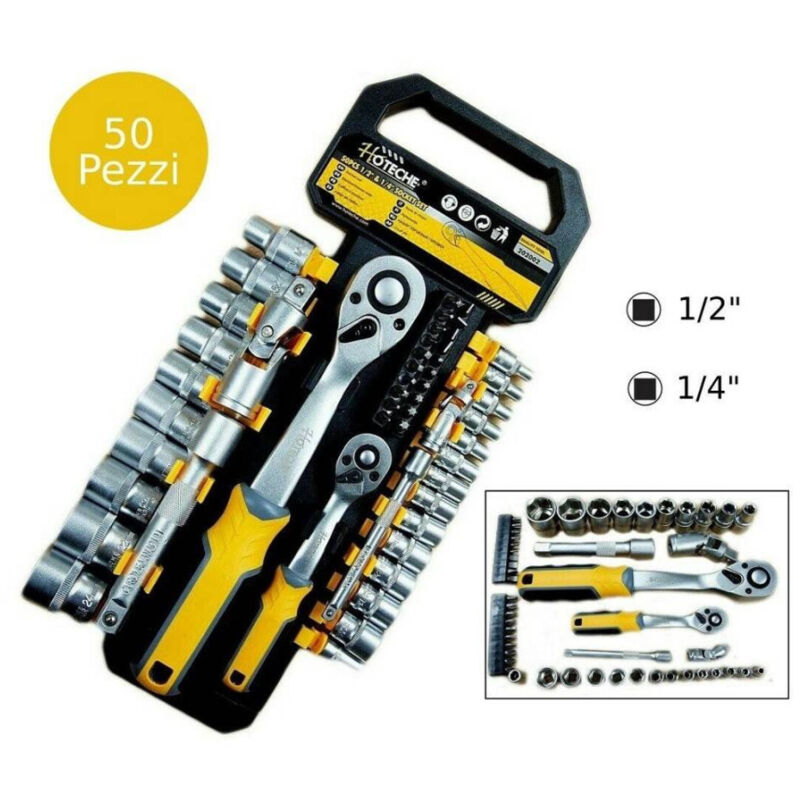 foto del prodotto trade shop traesio set chiavi a bussola con cricchetto reversibile prolunghe 50 pezzi 1 4 1 2 
