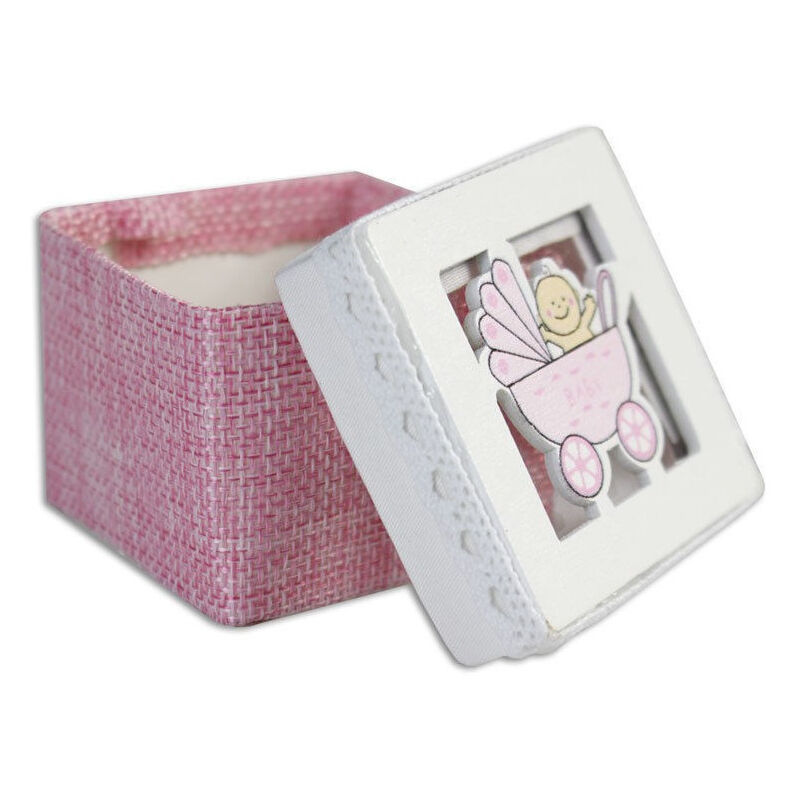 foto del prodotto trade shop traesio set cubo rosa porta confetti con carrozzino bomboniera x nascita battesimo bimba 