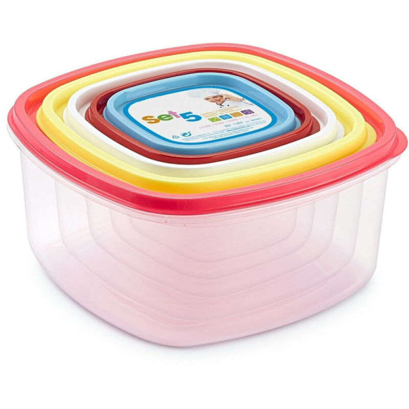 foto del prodotto trade shop traesio set di 5 contenitori ermetici per alimenti con coperchio quadrati varie misure 