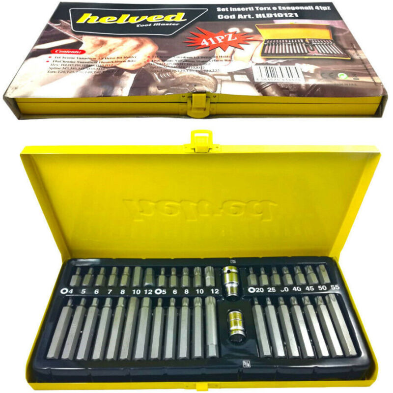foto del prodotto trade shop traesio set di chiavi inserti 41 pezzi torx esagonali e mille righe 2 adattatori 