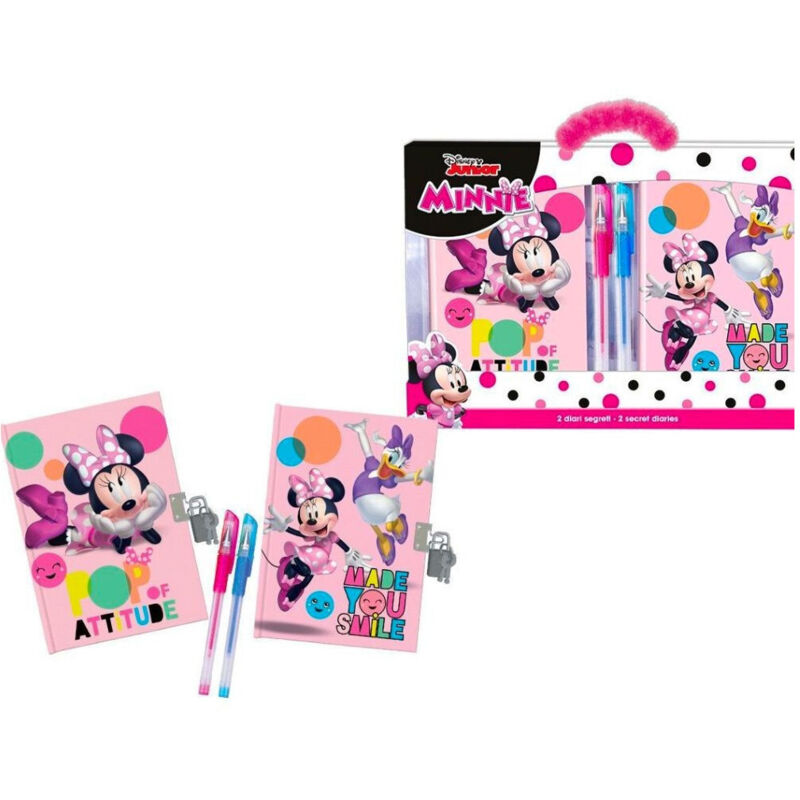 foto del prodotto trade shop traesio set diari segreti minnie disney con lucchetto chiavi penne glitterate colorate 