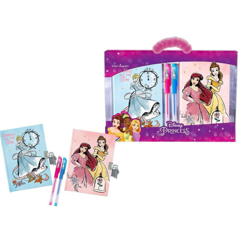 foto del prodotto trade shop traesio set diari segreti principesse disney lucchetto chiavi penne glitterate colorate 