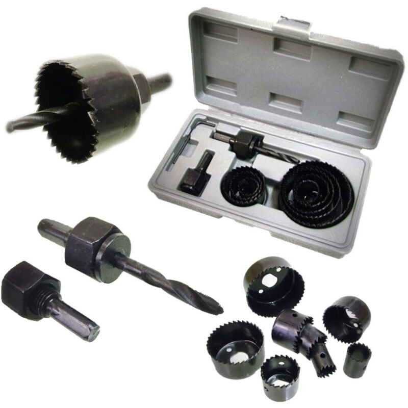 foto del prodotto trade shop traesio set frese legno a tazza kit seghe fora legno plastica 11 pz attacco per trapano 