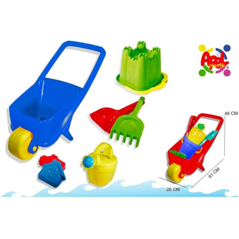 foto del prodotto trade shop traesio set gioco da spiaggia con carriola secchiello palette innaffiatoio giochi bimbi 