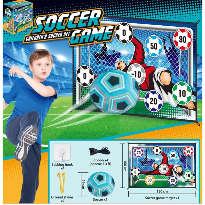 foto del prodotto trade shop traesio set gioco per bambini 8pz pallone da calcio picchetti ganci bersaglio adesivo 60 x40 