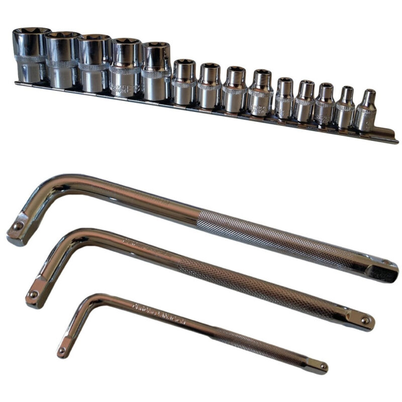 foto del prodotto trade shop traesio set kit 14 chiavi a bussola torx millerighe 1 2 1 4 3 8 da 4 a 24 mm 3 chiavi l 