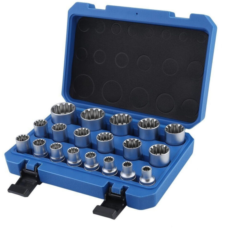 foto del prodotto trade shop traesio set kit 19 pz chiavi a bussole torx in lega da 8 a 32 mm attacco 1 2 1 4 3 8 