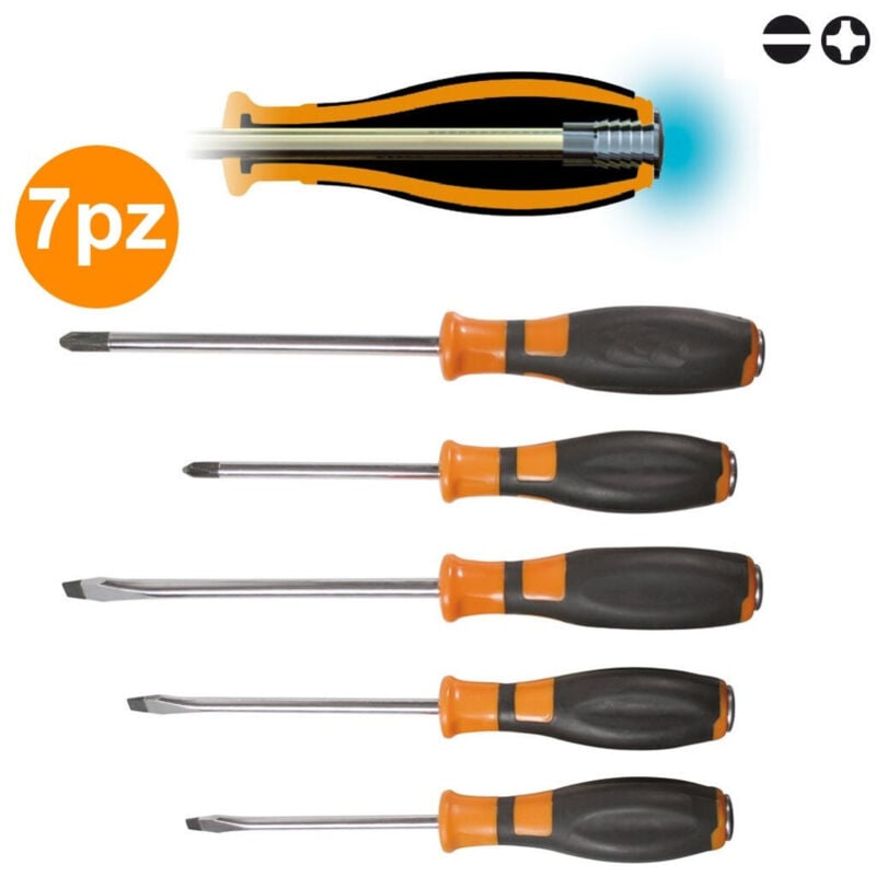 foto del prodotto trade shop traesio set kit 7 cacciaviti cacciavite impatto battente taglio croce cromo vanadio 